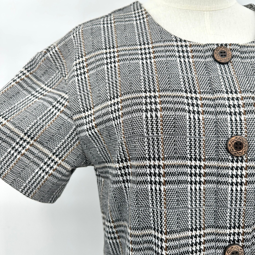 Dark Academia Shift Tunic Dress 38 M Plaid Heritage Chic Earthy Pleats Layering - Picture 3 of 9